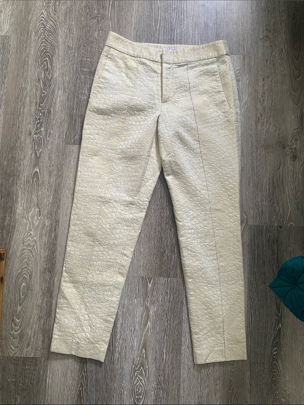 Cream and Metallic Gold Textured Tapered Dress Pants